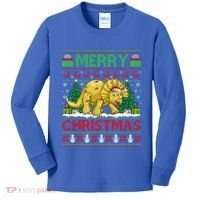 Dinosaur Xmas Lighting Santa Hat Ugly Triceratops Christmas Gift Kids Long Sleeve Shirt thumb 0