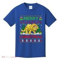 Dinosaur Xmas Lighting Santa Hat Ugly Triceratops Christmas Gift Kids T-Shirt thumb 0