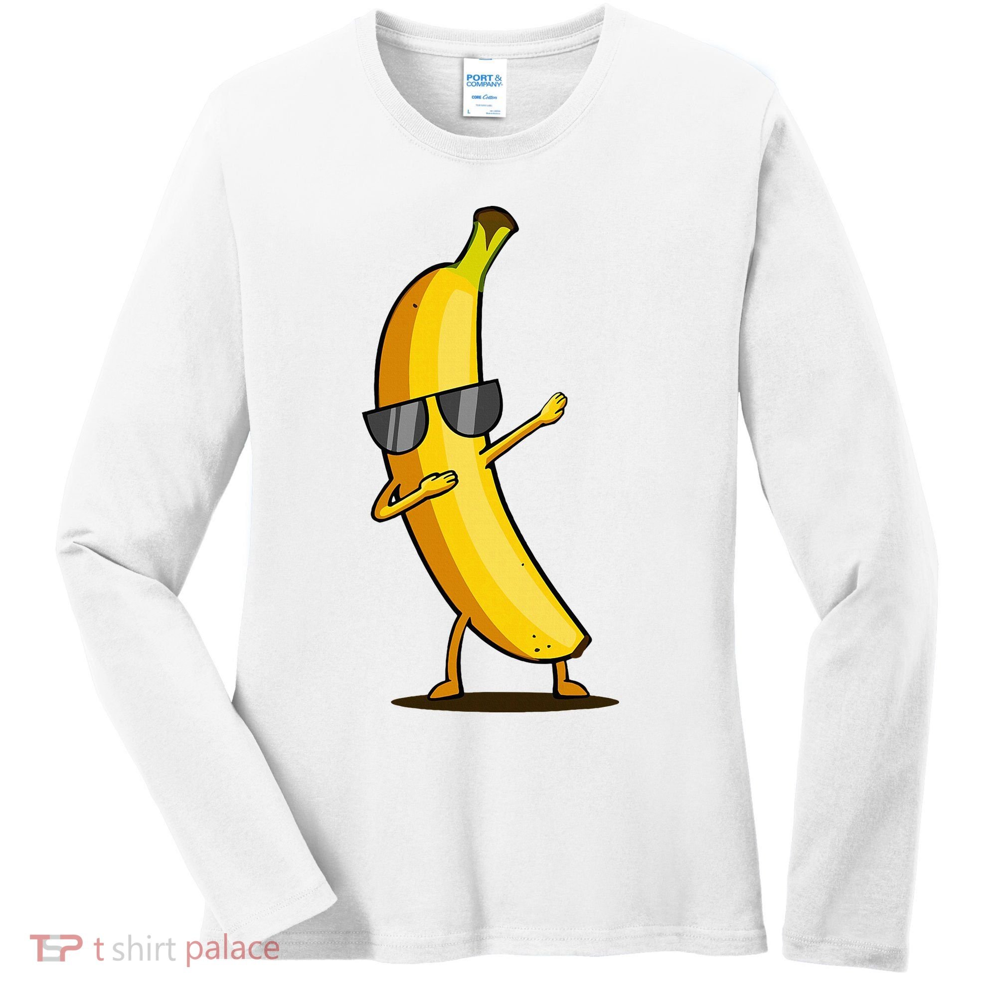Dabbing Yellow Banana Dab Funny Dancing Fruit Women's Long Sleeve Shirt