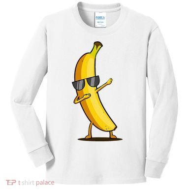 Dabbing Yellow Banana Dab Funny Dancing Fruit Kids Long Sleeve Shirt