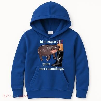 Disrespect Your Surroundings Moo Deng Funny Design Kids Hoodie