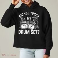 Did You Touch My Drum Set Funny Drummer Percussion Drums Ladies Heavyweight Boxy Pullover Hoodie thumb 0