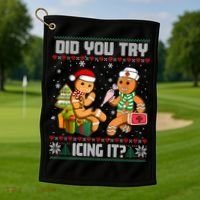 Did You Try Icing It Funny Gingerbread Christmas Holiday Golf Towel thumb 1