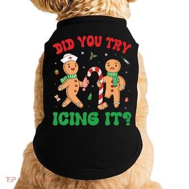 Did You Try Icing It Retro Christmas Gingerbread Nurse Squad Doggie Tank