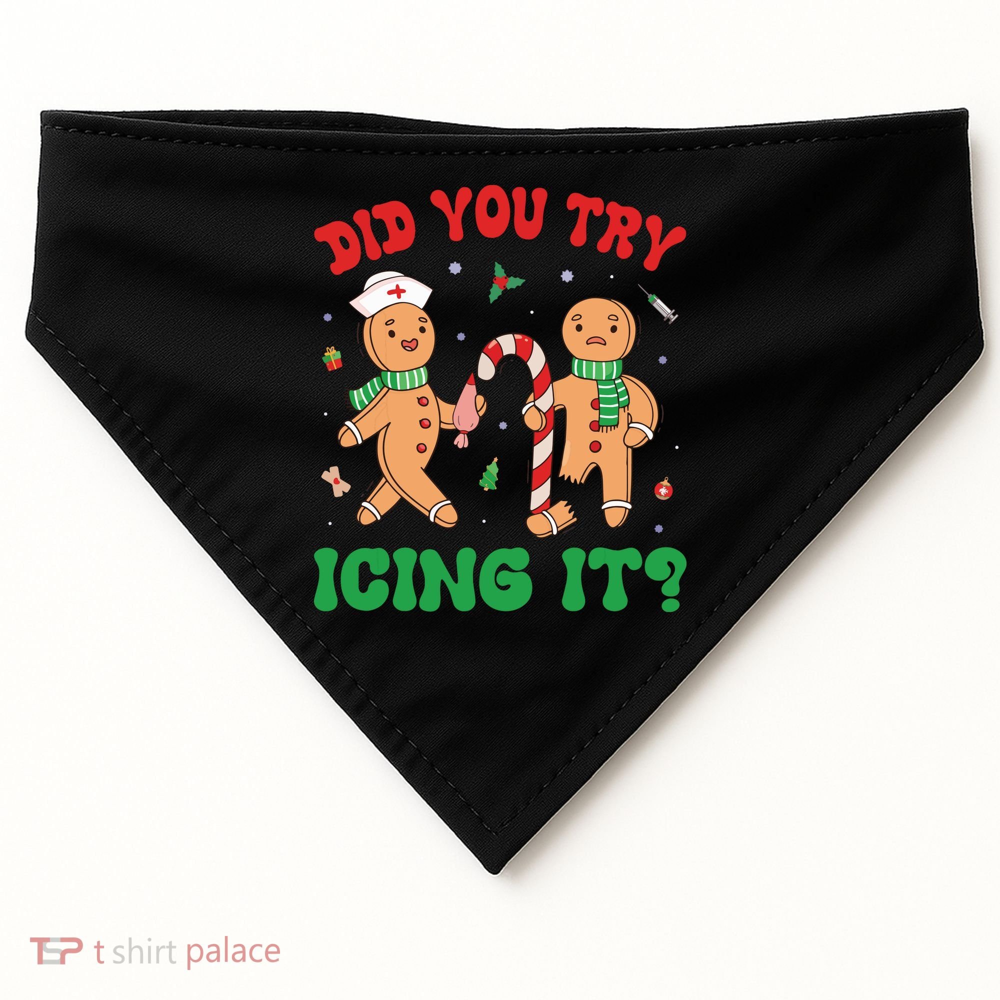 Did You Try Icing It Retro Christmas Gingerbread Nurse Squad USA-Made Doggie Bandana