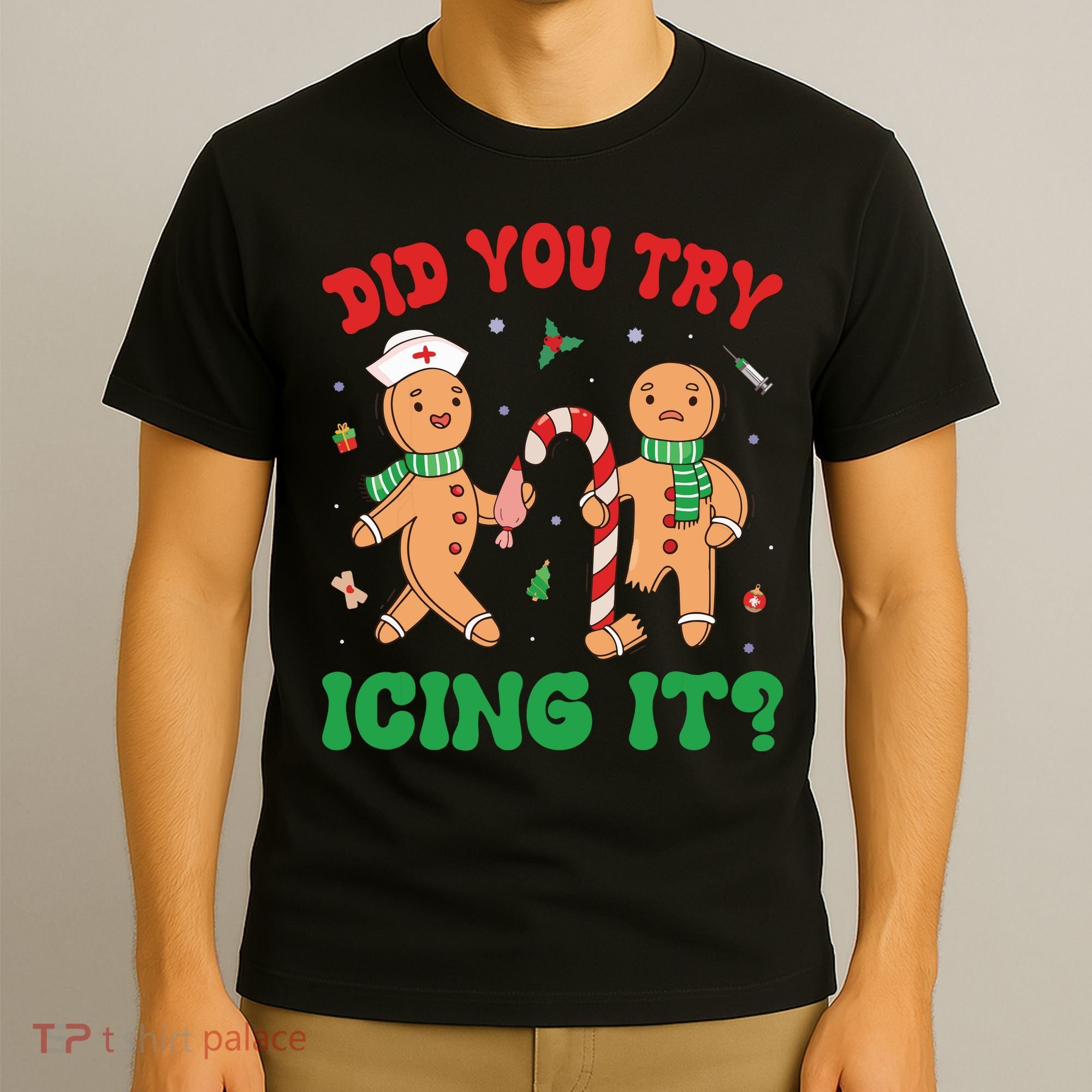 Did You Try Icing It Retro Christmas Gingerbread Nurse Squad T-Shirt