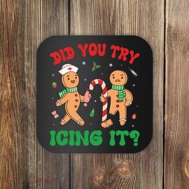 Did You Try Icing It Retro Christmas Gingerbread Nurse Squad Coaster
