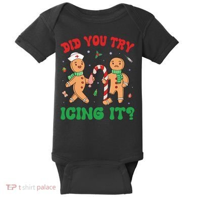 Did You Try Icing It Retro Christmas Gingerbread Nurse Squad Baby Bodysuit