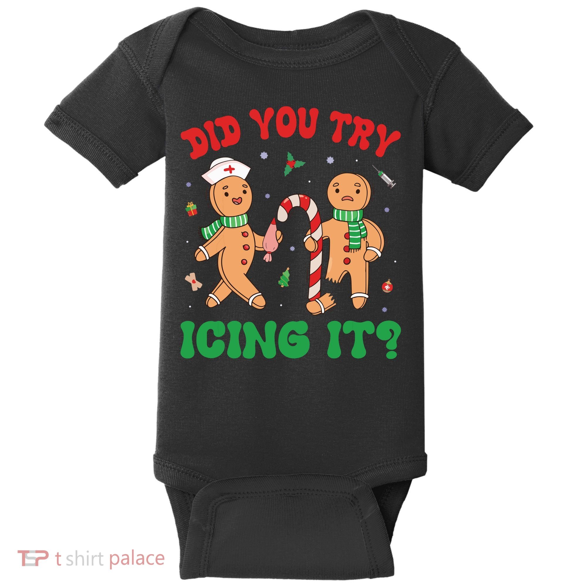 Did You Try Icing It Retro Christmas Gingerbread Nurse Squad Baby Bodysuit