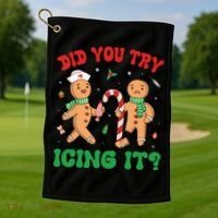 Did You Try Icing It Retro Christmas Gingerbread Nurse Squad Golf Towel thumb 1