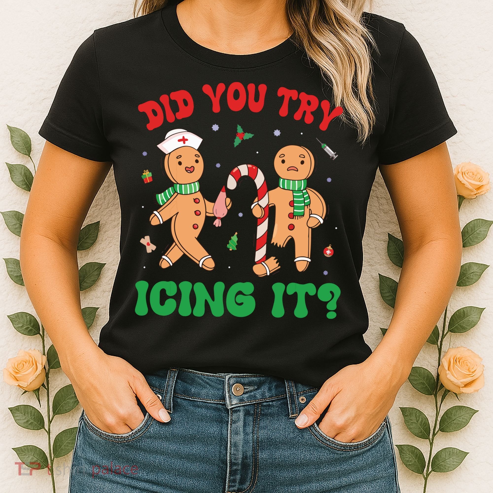 Did You Try Icing It Retro Christmas Gingerbread Nurse Squad Women's T-Shirt