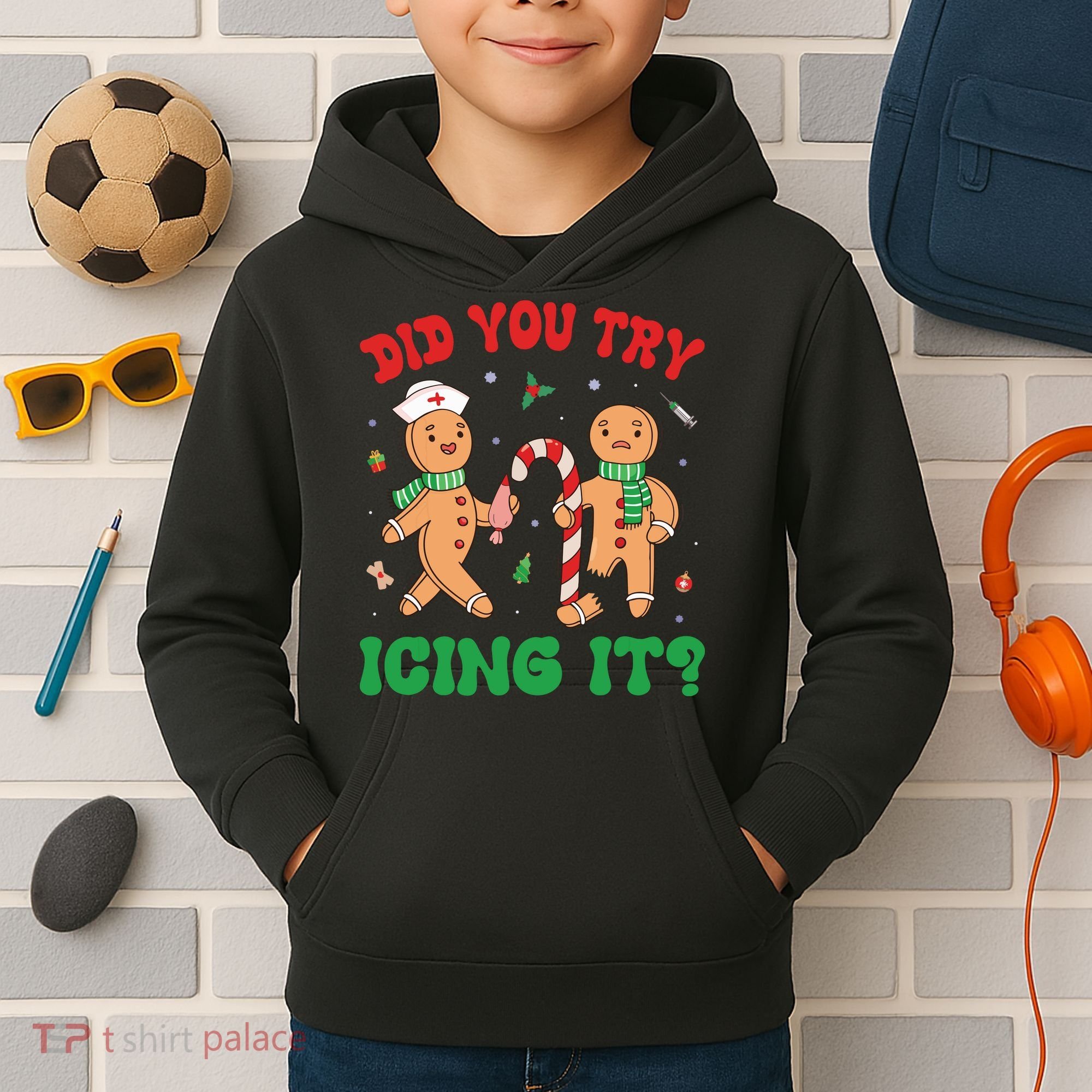 Did You Try Icing It Retro Christmas Gingerbread Nurse Squad Kids Hoodie