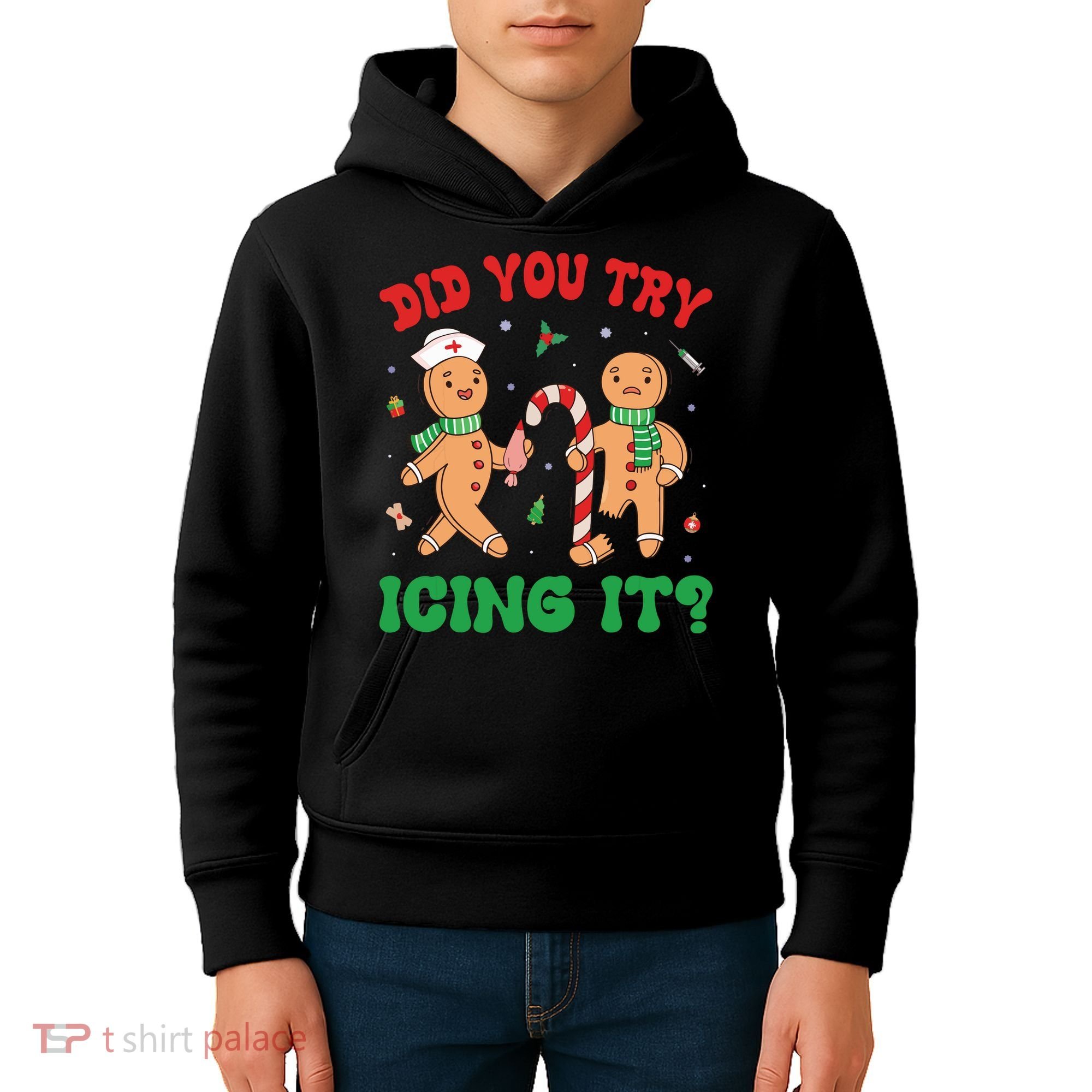Did You Try Icing It Retro Christmas Gingerbread Nurse Squad Kids Hoodie