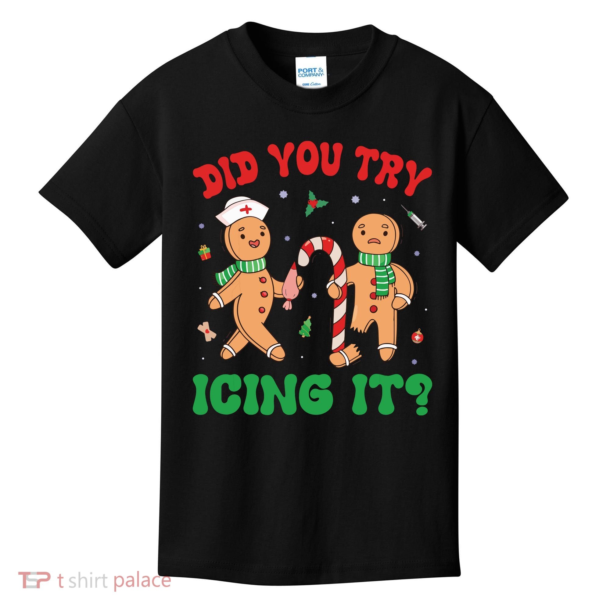 Did You Try Icing It Retro Christmas Gingerbread Nurse Squad Kids T-Shirt