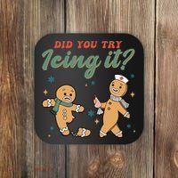 Did You Try Icing It Funny Gingerbread Funny Christmas Coaster thumb 0