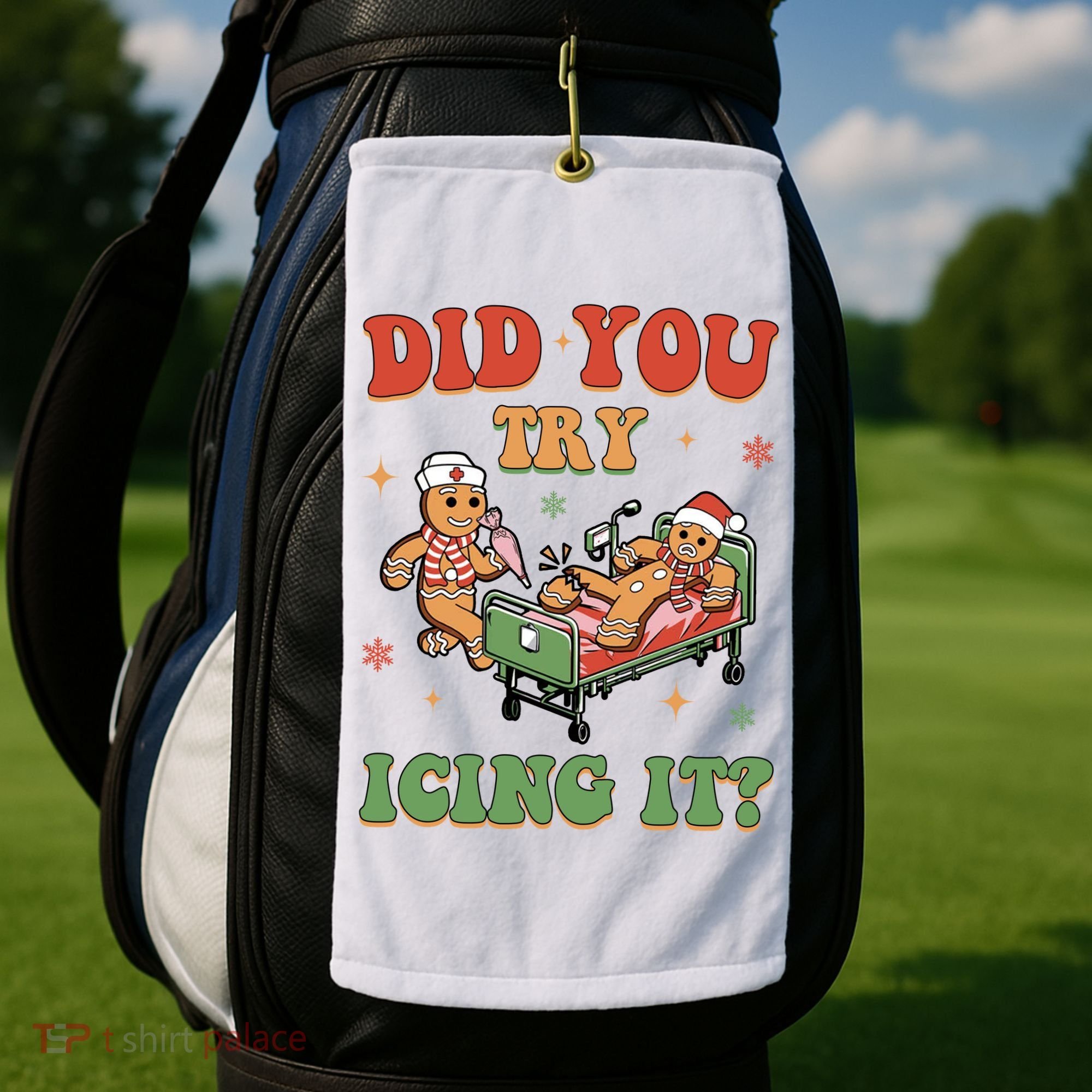 Did You Try Icing It Gingerbread Nurse Funny Christmas Golf Towel