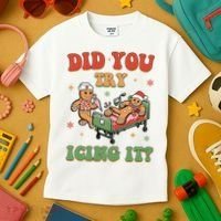 Did You Try Icing It Gingerbread Nurse Funny Christmas Kids T-Shirt thumb 3