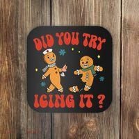 Did You Try Icing It Funny Christmas Nurse Gingerbread Man  Coaster thumb 0