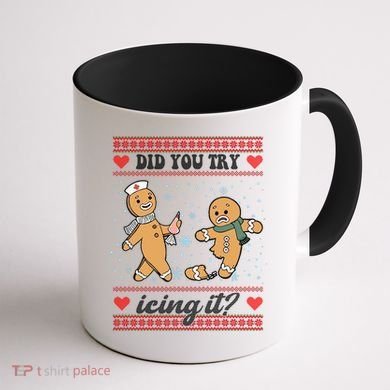 Did You Try Icing It Funny Christmas Gingerbread Cookie Coffee Mug back