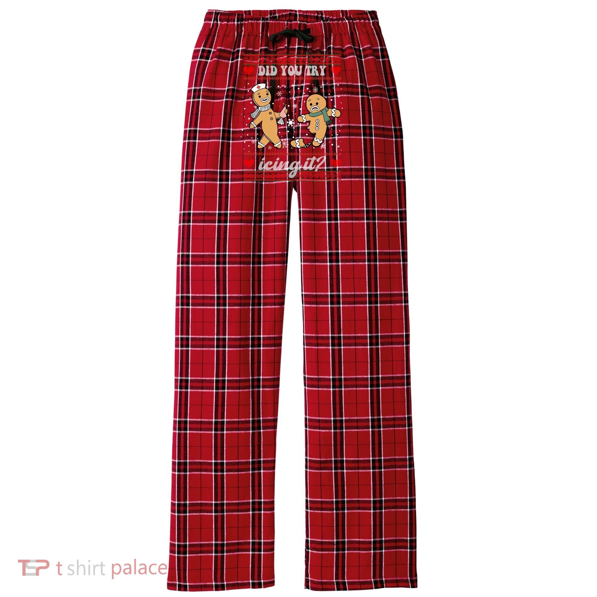 Did You Try Icing It Funny Christmas Gingerbread Cookie Women's Flannel Plaid Pajama Pants