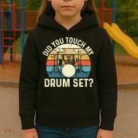 Did You Touch My Drum Set Retro Drummer Drumming Kids Hoodie thumb 3