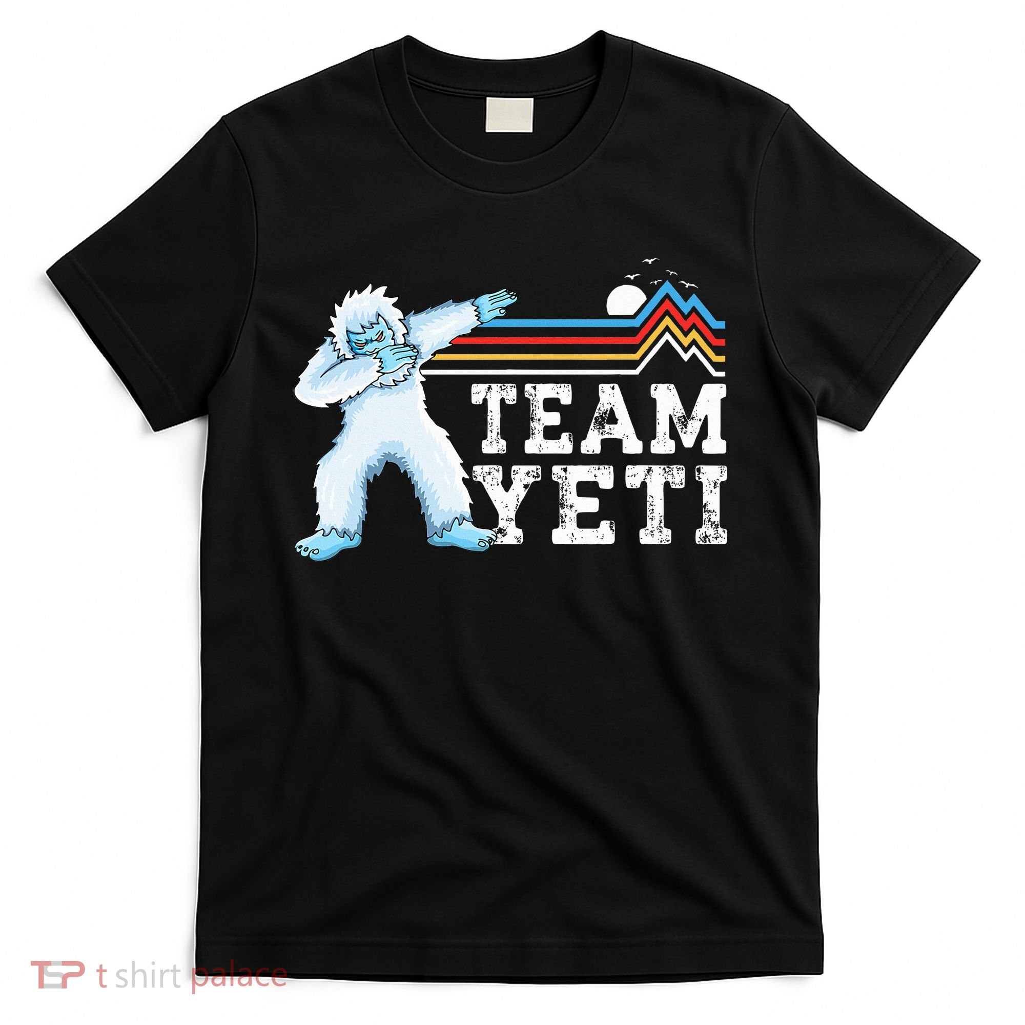 Dabbing Yeti Vintage Sunset Mountain Bigfoot Lover Team Yeti T-Shirt