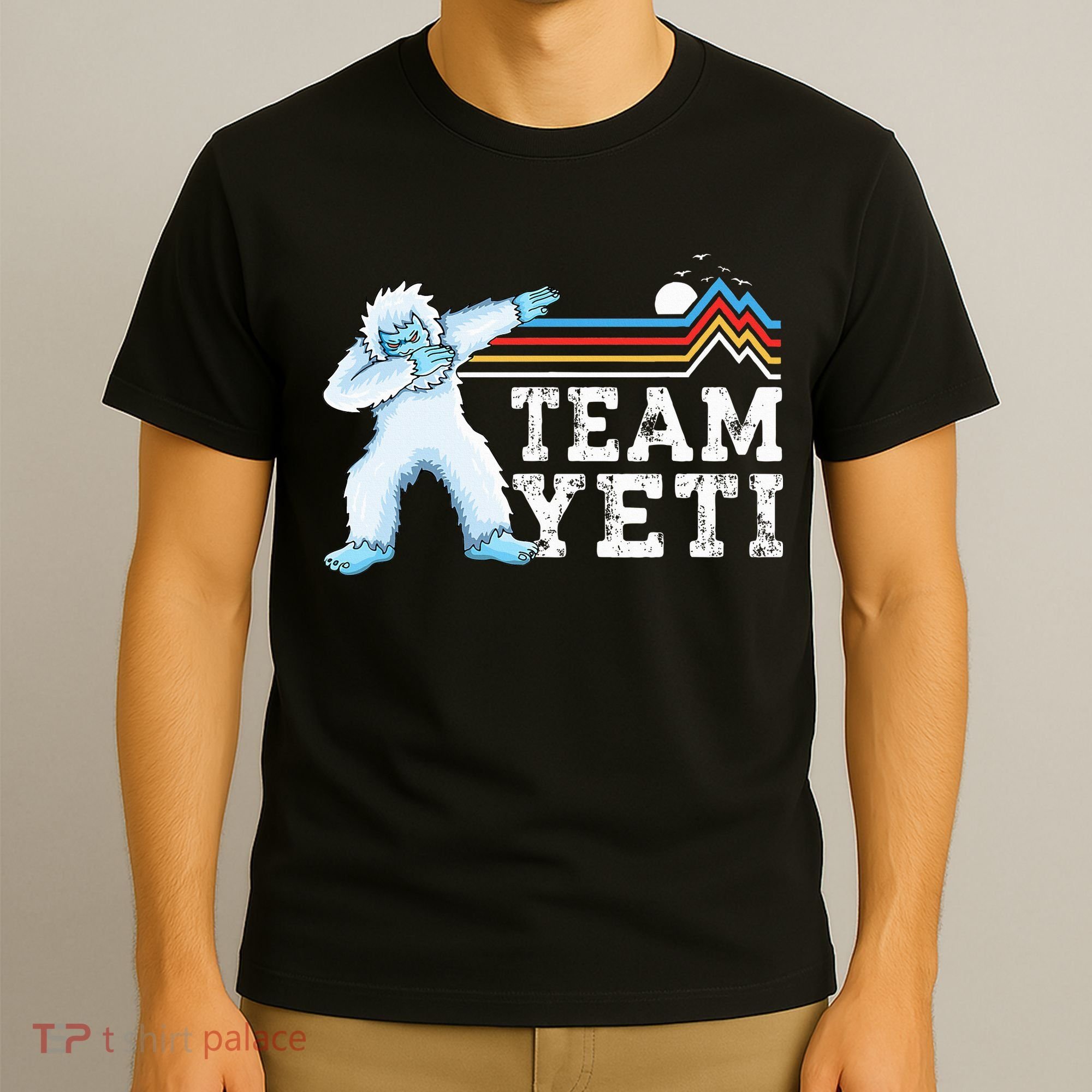 Dabbing Yeti Vintage Sunset Mountain Bigfoot Lover Team Yeti T-Shirt