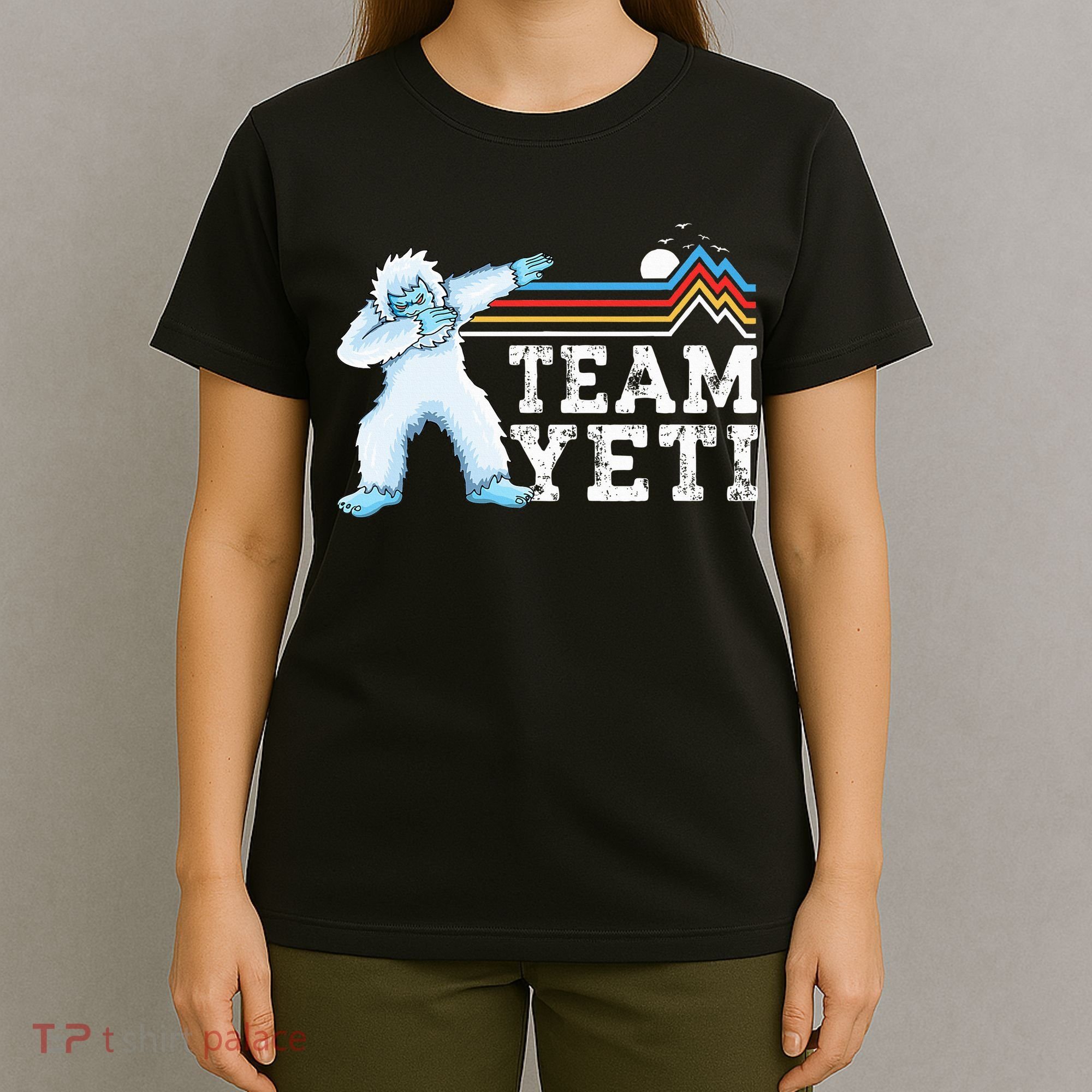 Dabbing Yeti Vintage Sunset Mountain Bigfoot Lover Team Yeti T-Shirt