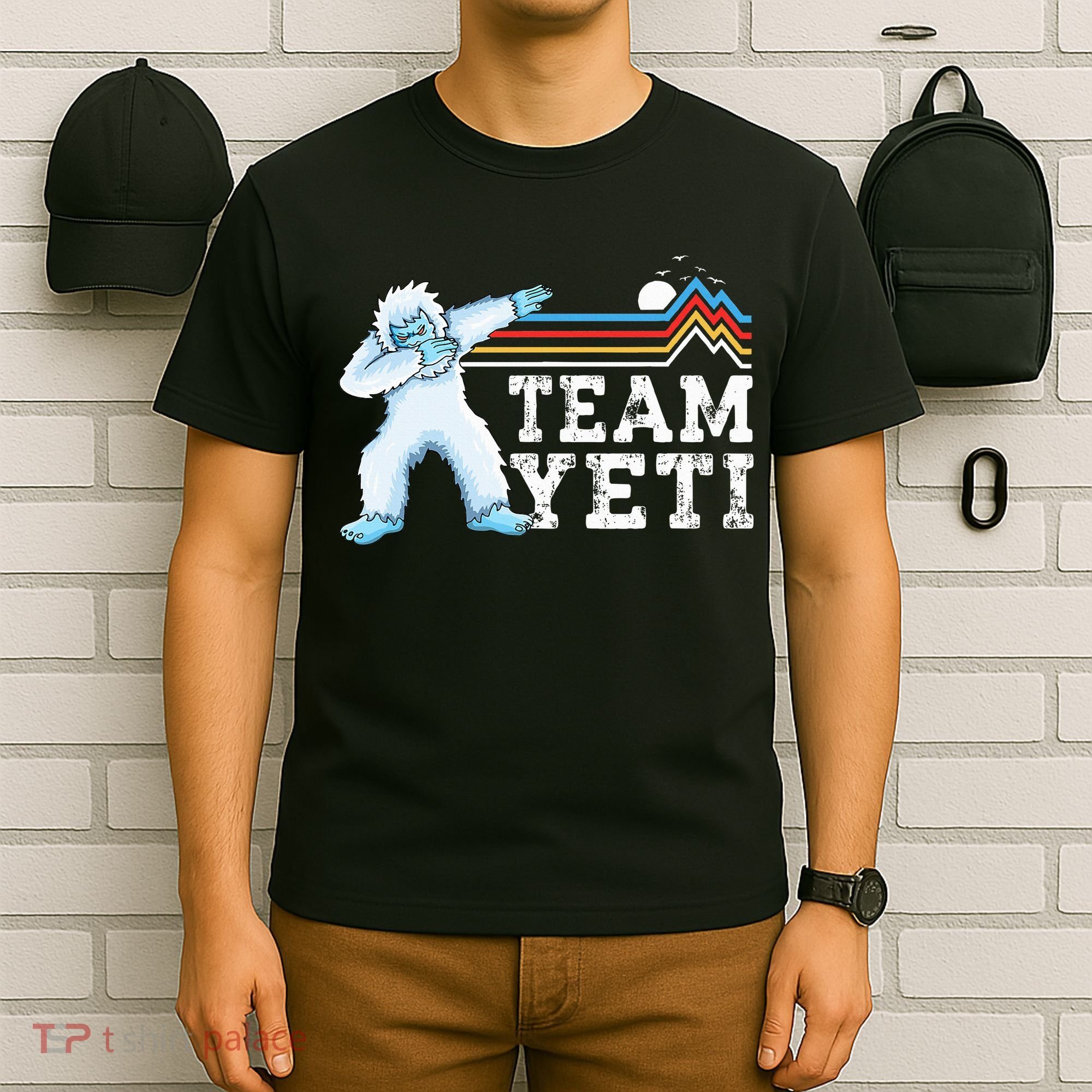 Dabbing Yeti Vintage Sunset Mountain Bigfoot Lover Team Yeti T-Shirt
