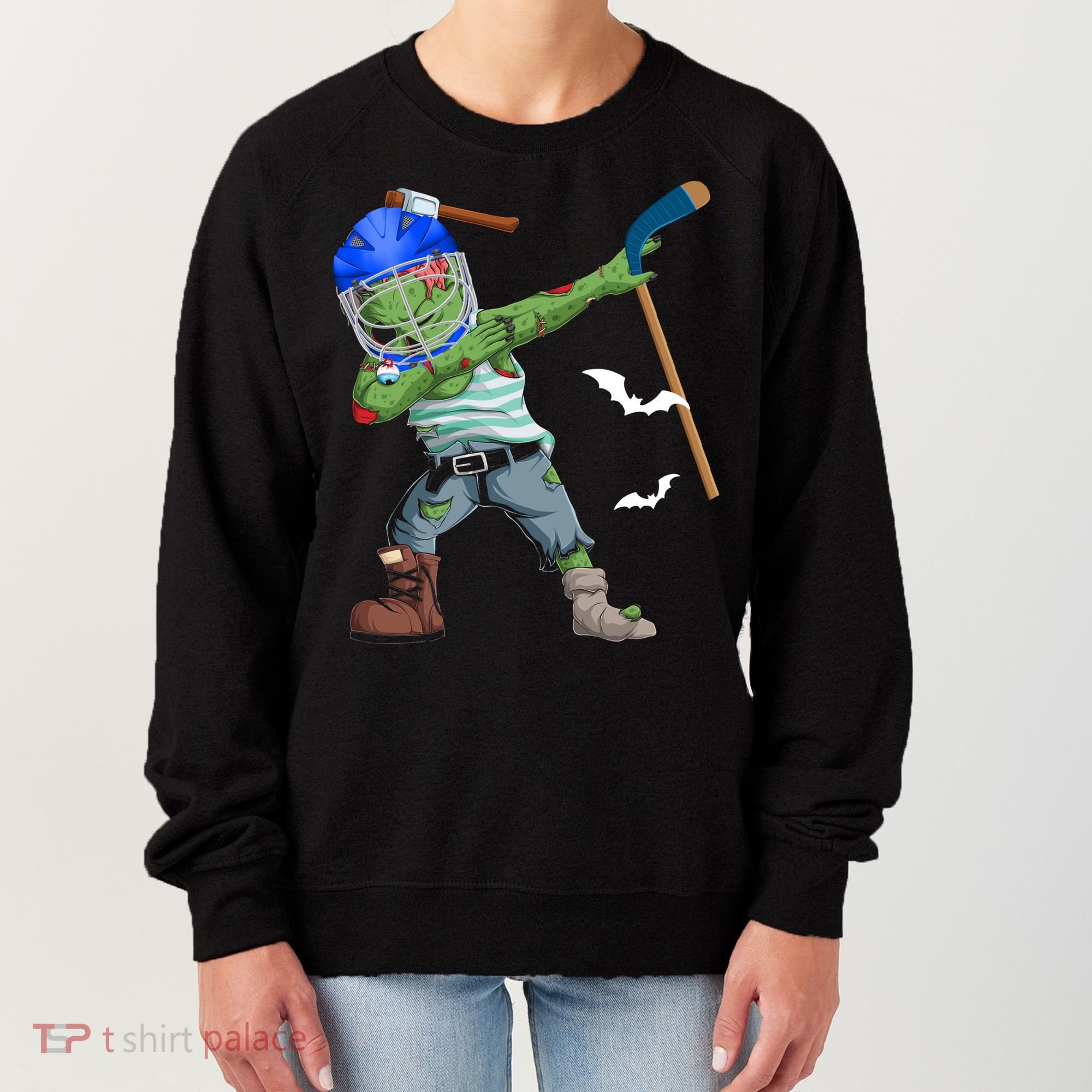 Dabbing Zombie Playing Ice Hockey Player Cool Halloween Gift Women's Sweatshirt