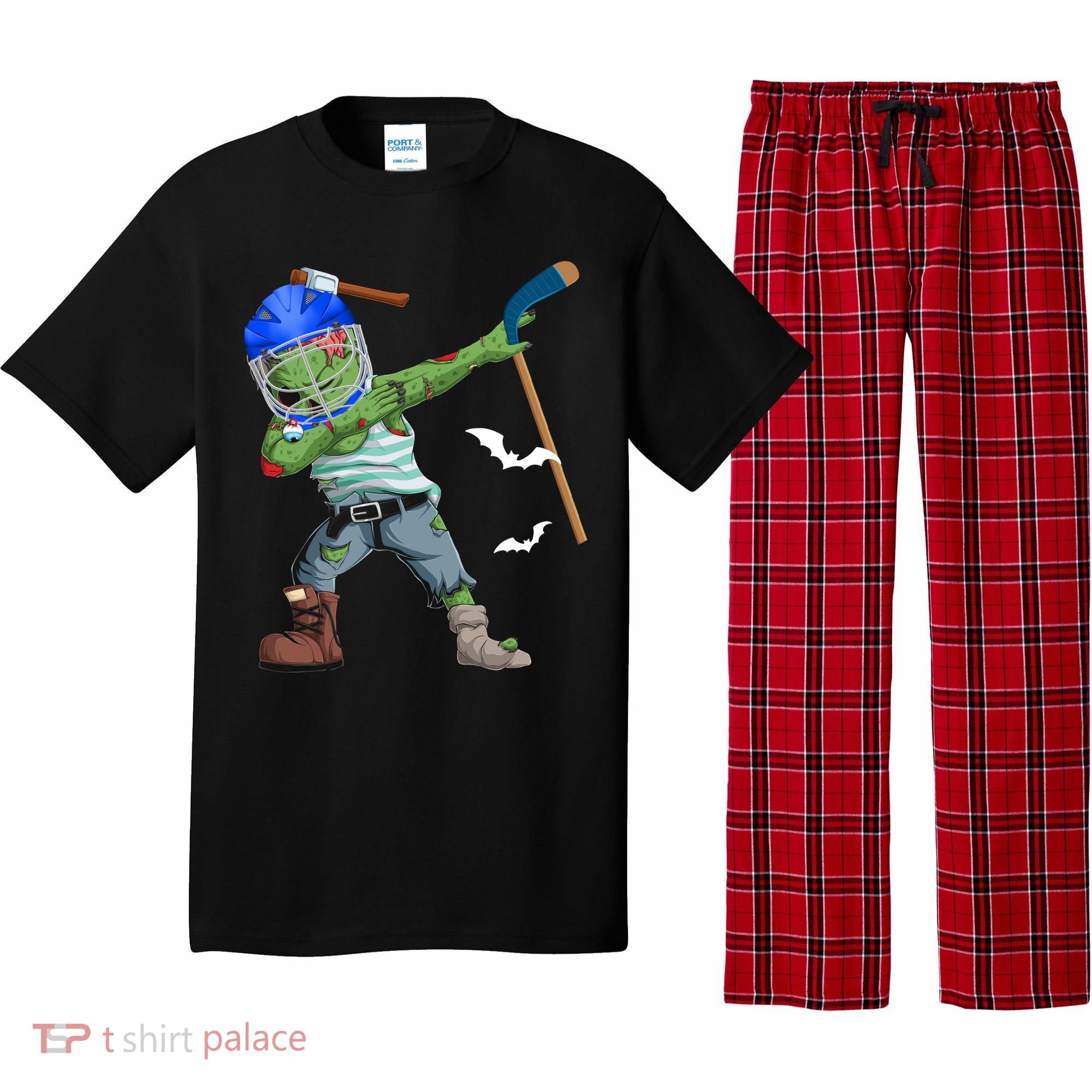 Dabbing Zombie Playing Ice Hockey Player Cool Halloween Gift Pajama Set