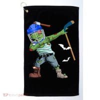 Dabbing Zombie Playing Ice Hockey Player Cool Halloween Gift Golf Towel thumb 0
