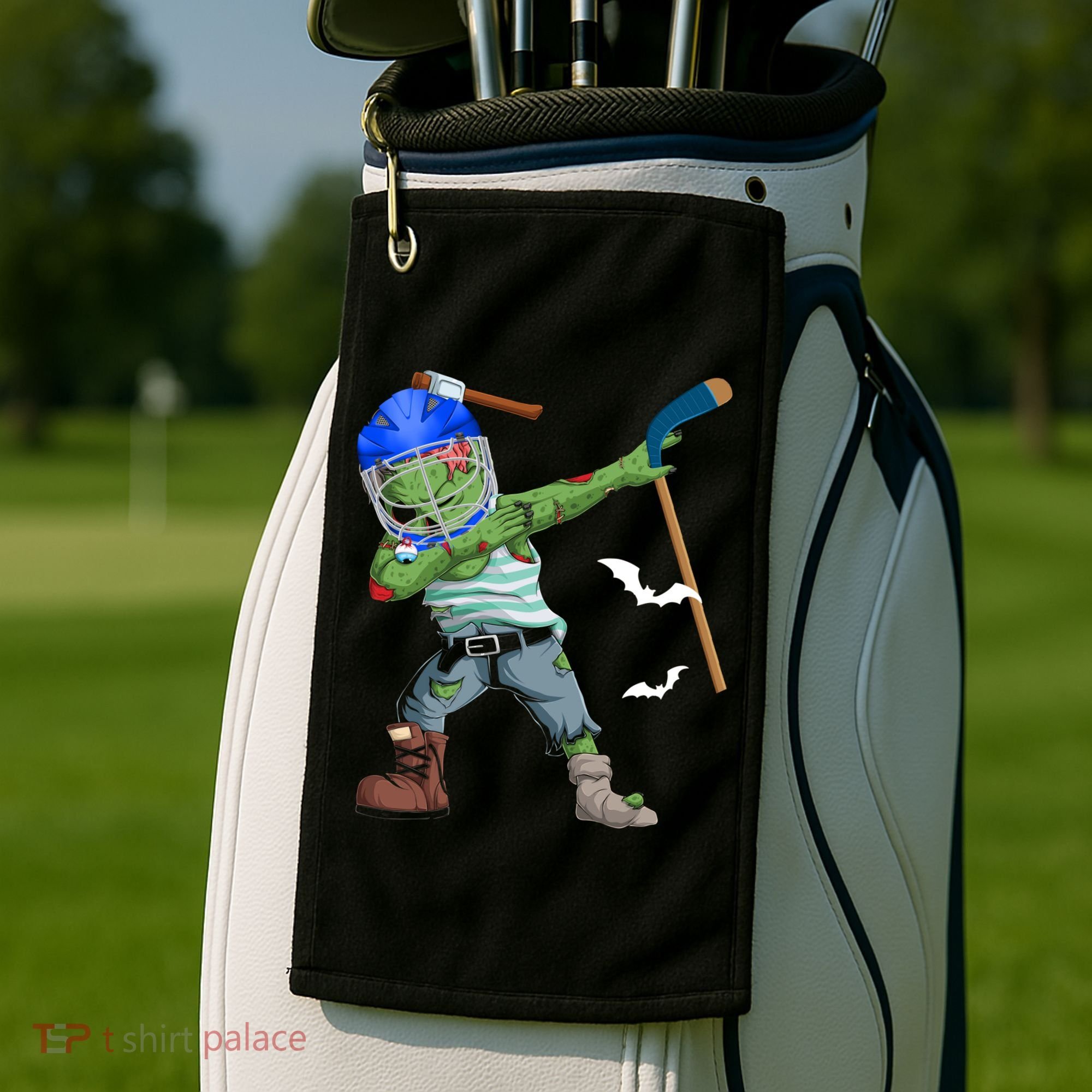 Dabbing Zombie Playing Ice Hockey Player Cool Halloween Gift Golf Towel