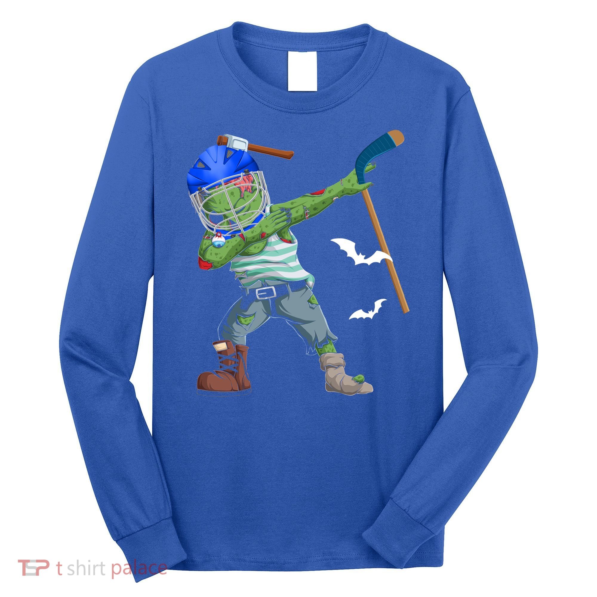 Dabbing Zombie Playing Ice Hockey Player Cool Halloween Gift Long Sleeve Shirt