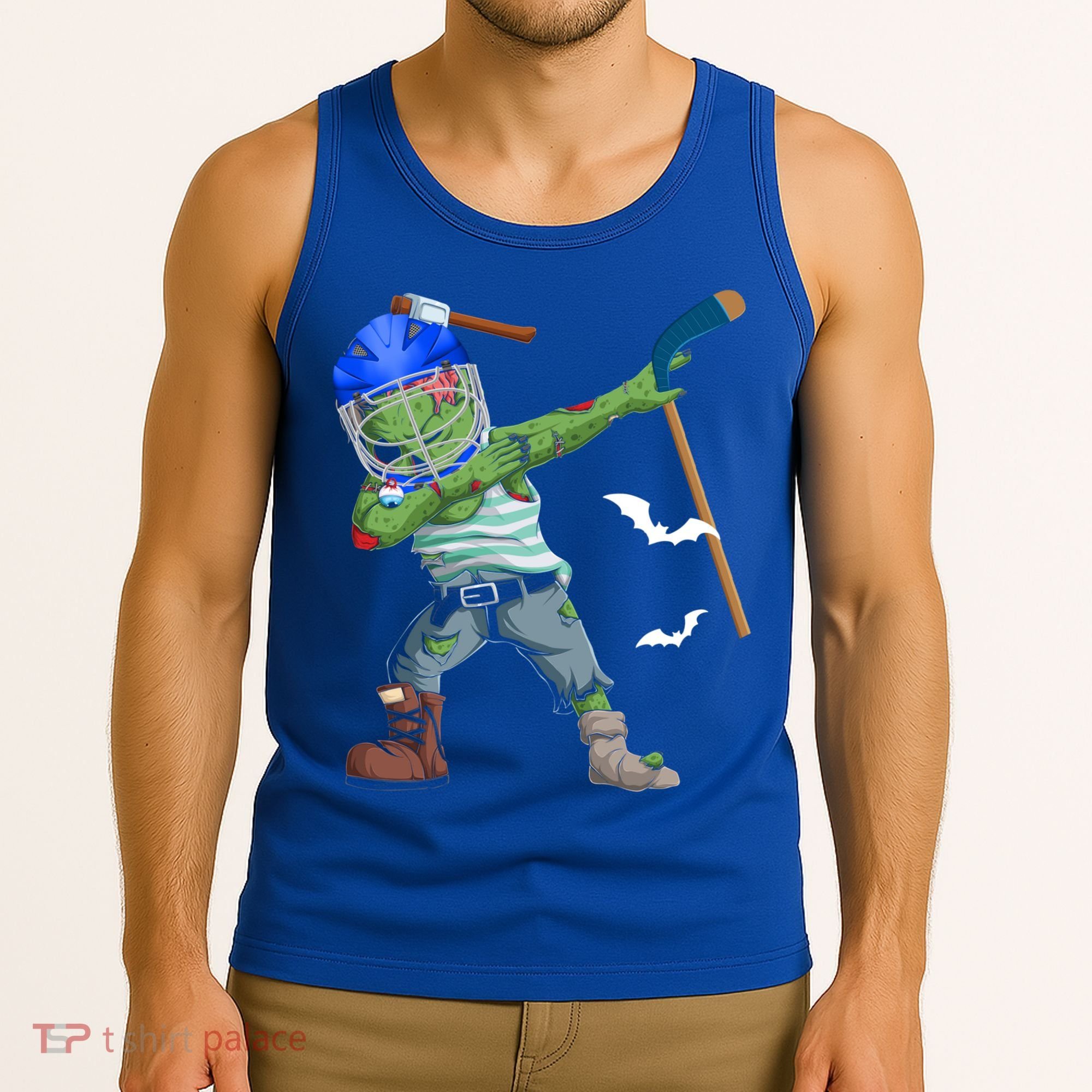 Dabbing Zombie Playing Ice Hockey Player Cool Halloween Gift Tank Top