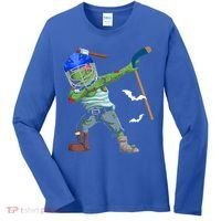 Dabbing Zombie Playing Ice Hockey Player Cool Halloween Gift Women's Long Sleeve Shirt thumb 0