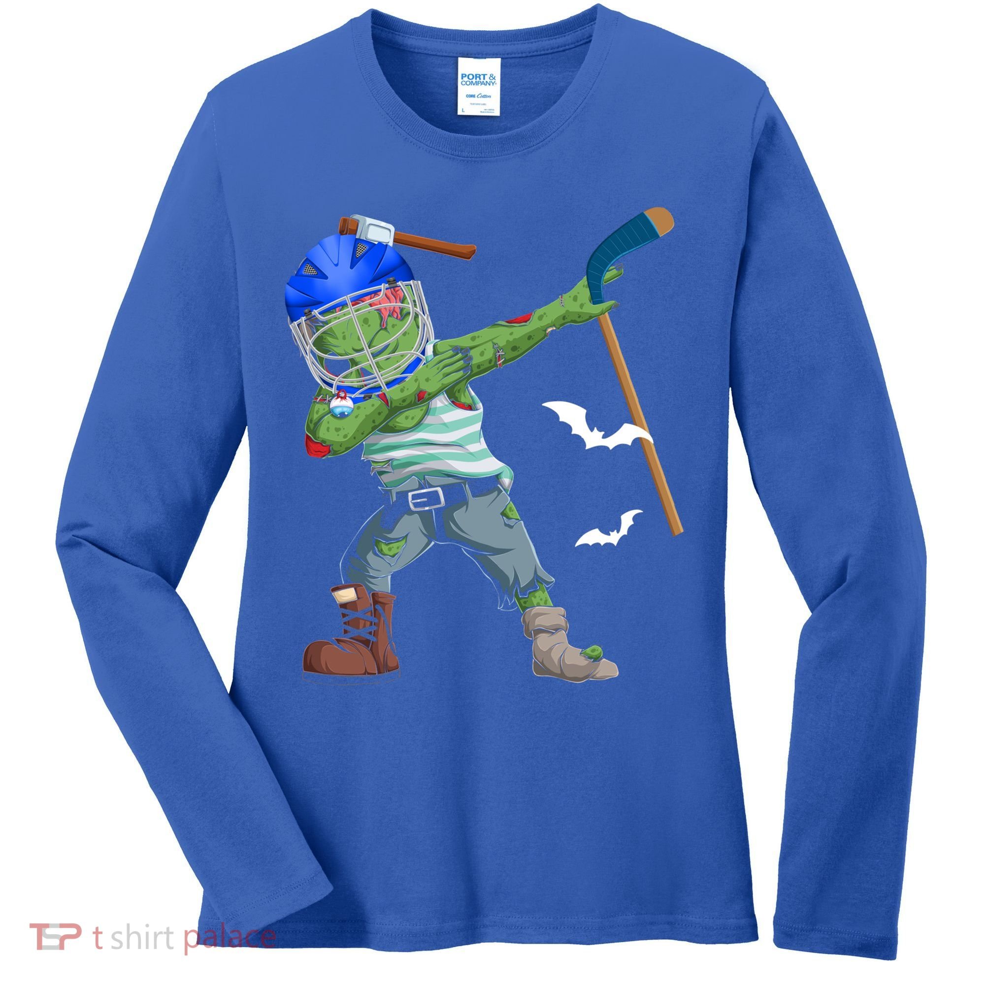 Dabbing Zombie Playing Ice Hockey Player Cool Halloween Gift Women's Long Sleeve Shirt