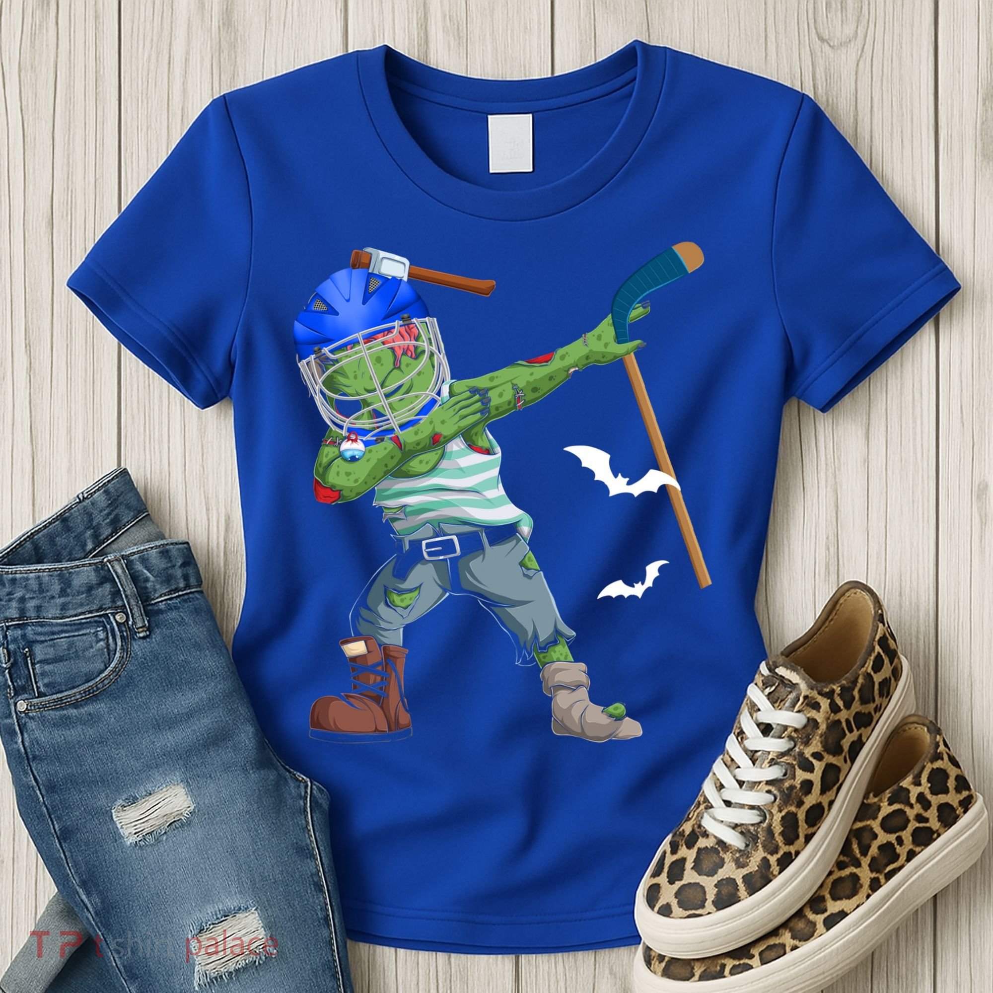 Dabbing Zombie Playing Ice Hockey Player Cool Halloween Gift Women's T-Shirt