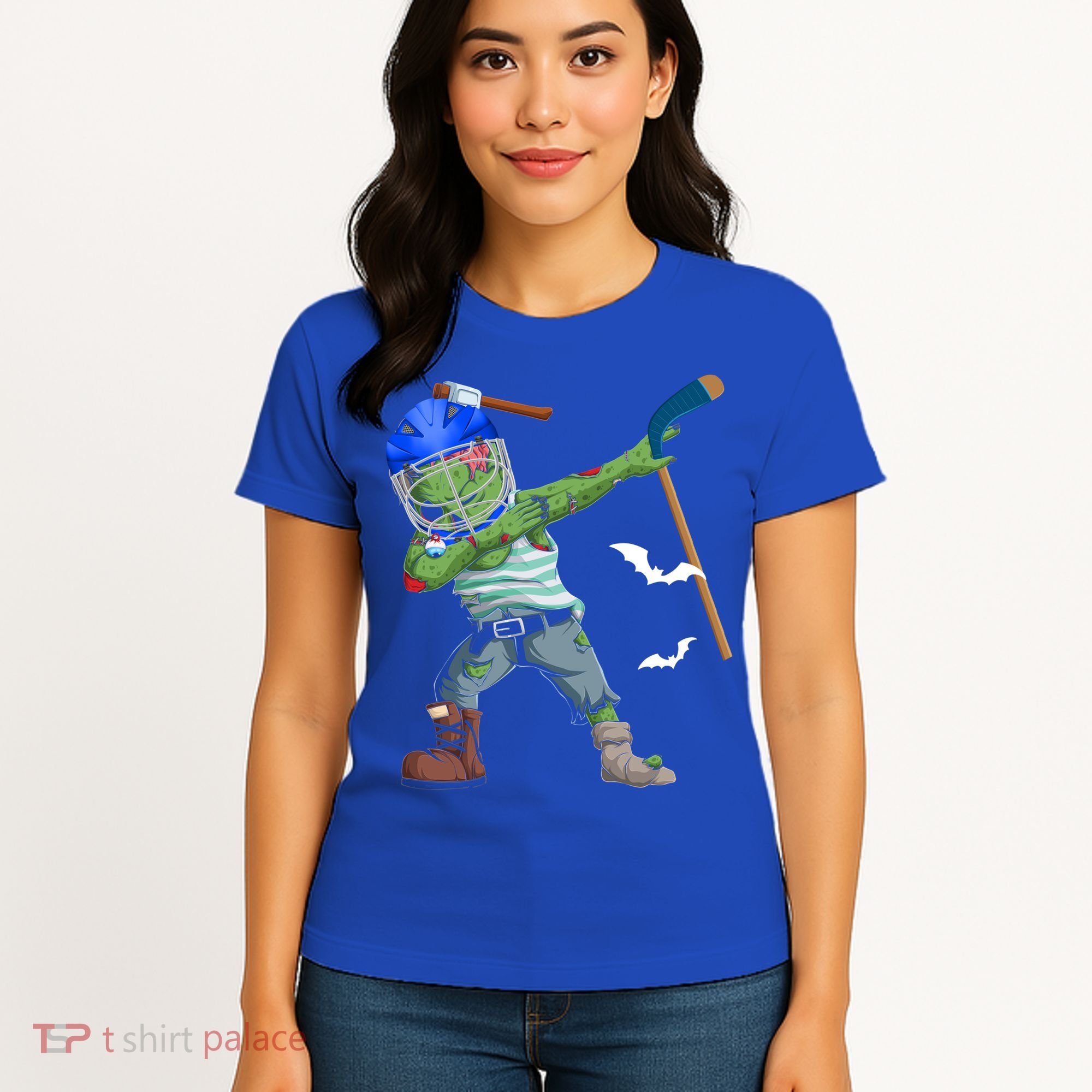Dabbing Zombie Playing Ice Hockey Player Cool Halloween Gift Women's T-Shirt
