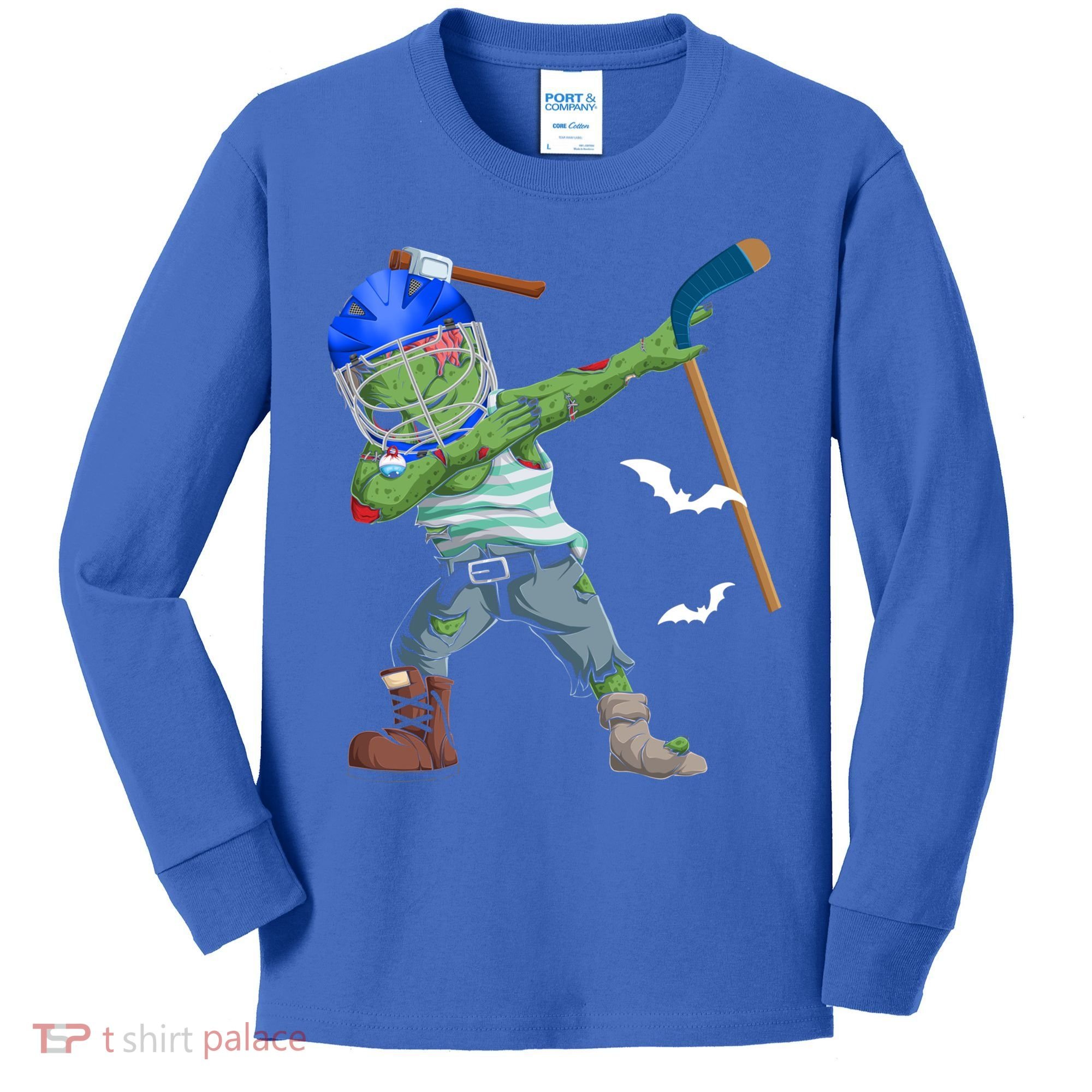Dabbing Zombie Playing Ice Hockey Player Cool Halloween Gift Kids Long Sleeve Shirt