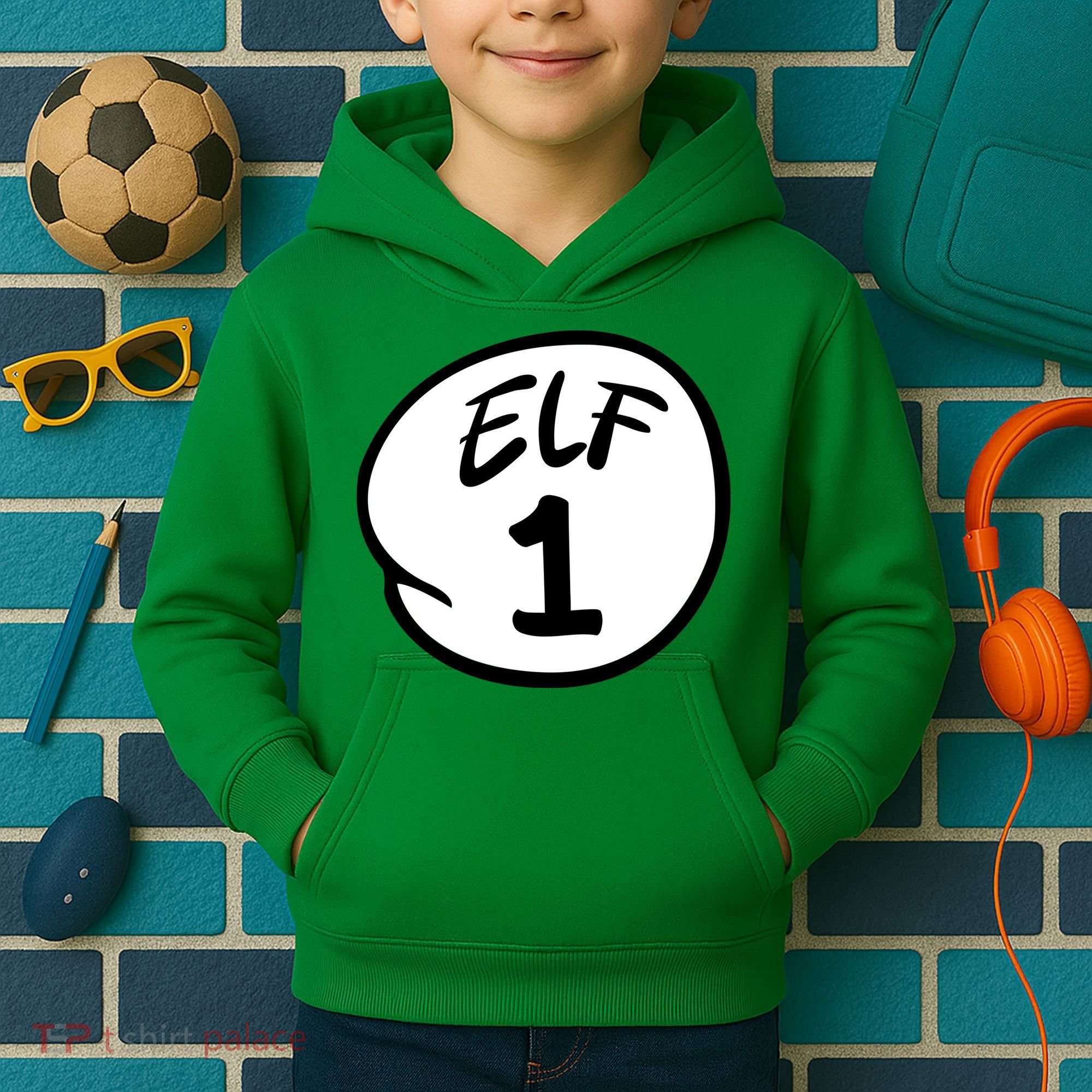 Elf 1 2 3 4 5 Custom Number Christmas Kids Hoodie