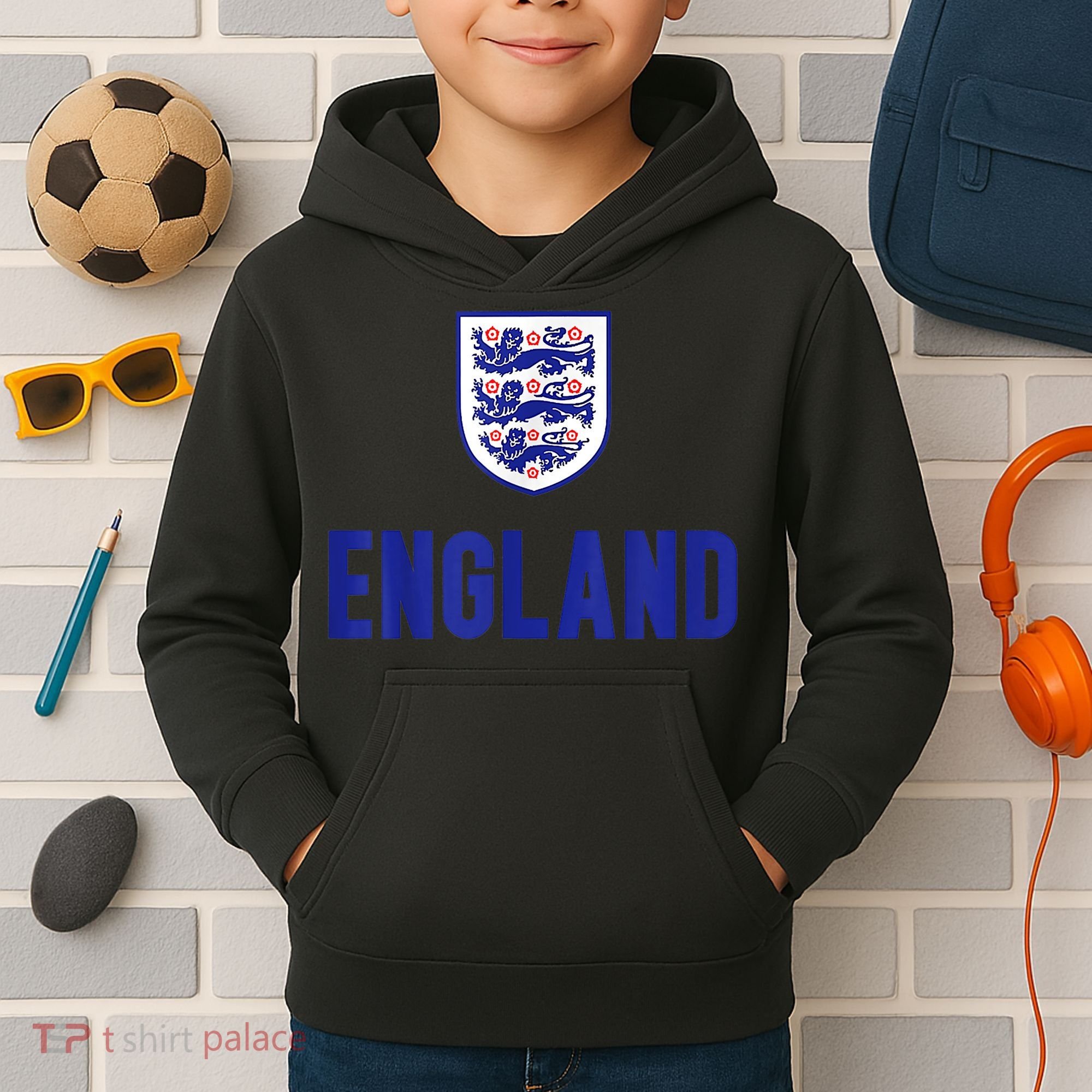 England 1982 Soccer Team Jersey British Three Heraldic Lions Kids Hoodie