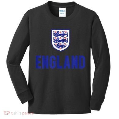 England 1982 Soccer Team Jersey British Three Heraldic Lions Kids Long Sleeve Shirt