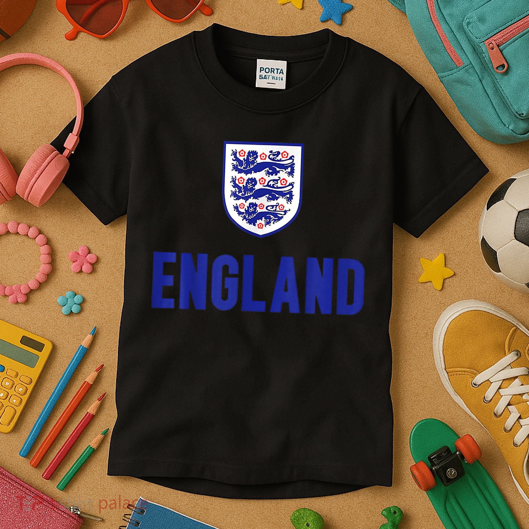 England 1982 Soccer Team Jersey British Three Heraldic Lions Kids T-Shirt