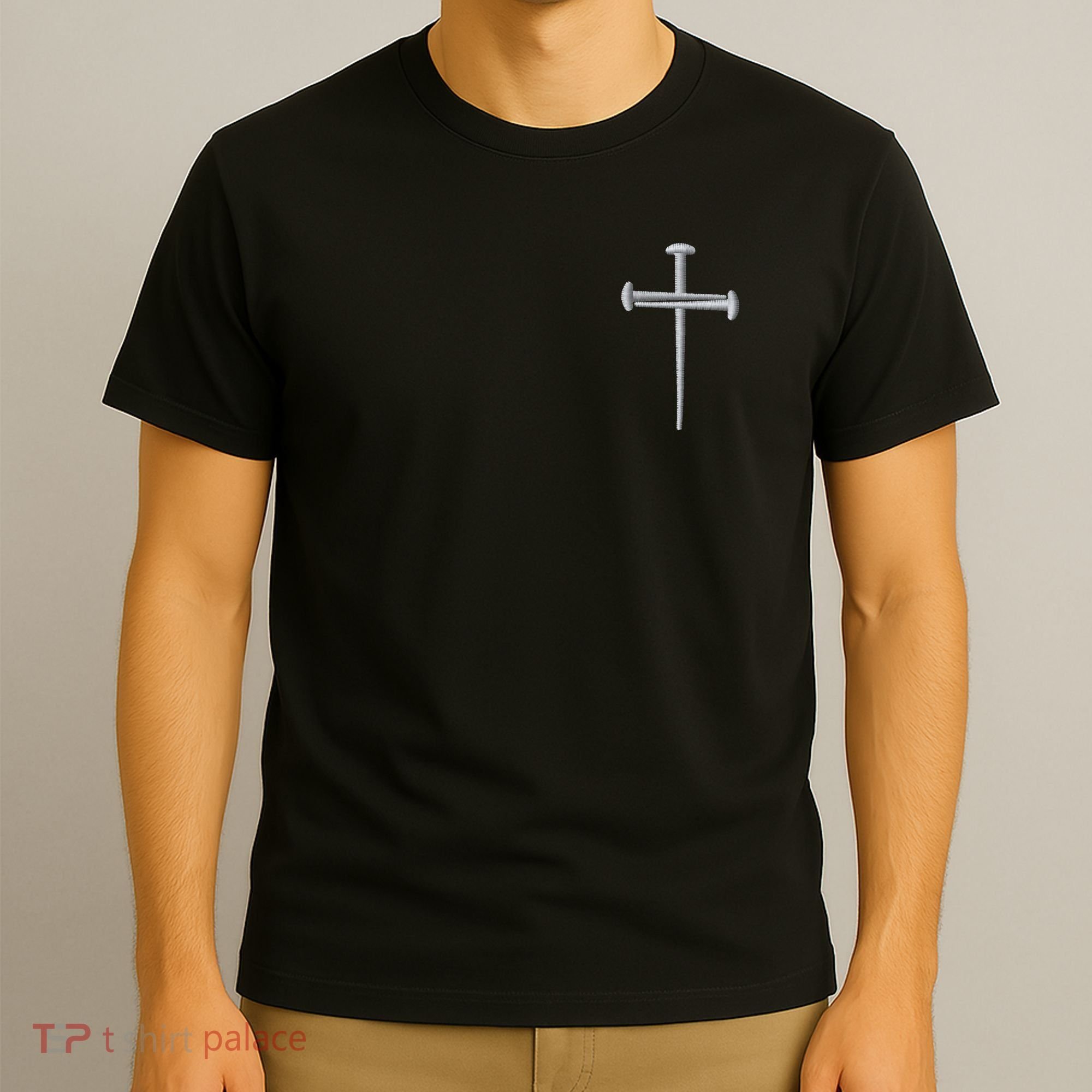 Embroidered 3 Nails Cross Jesus Christ Christian Faith In God Embroidered T-Shirt