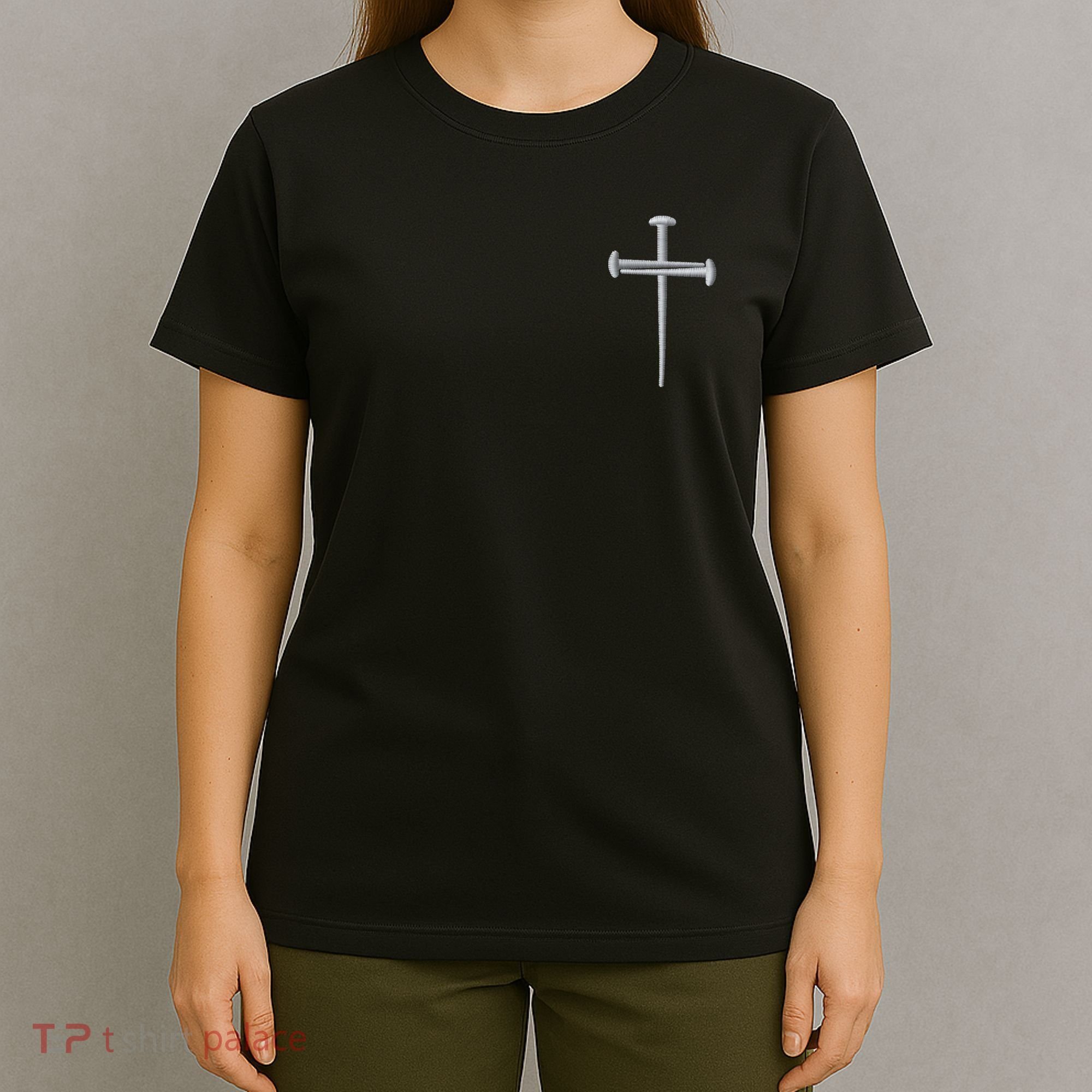 Embroidered 3 Nails Cross Jesus Christ Christian Faith In God Embroidered T-Shirt