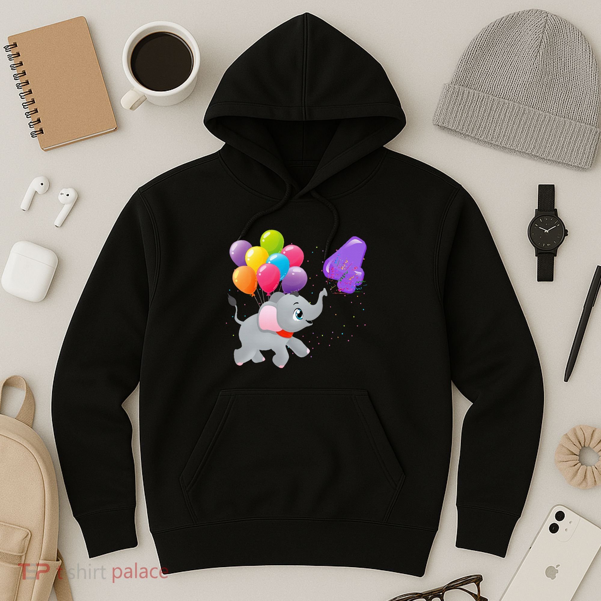 Elephant 4 Years Old Zoo Animals 4th Birthday Hoodie