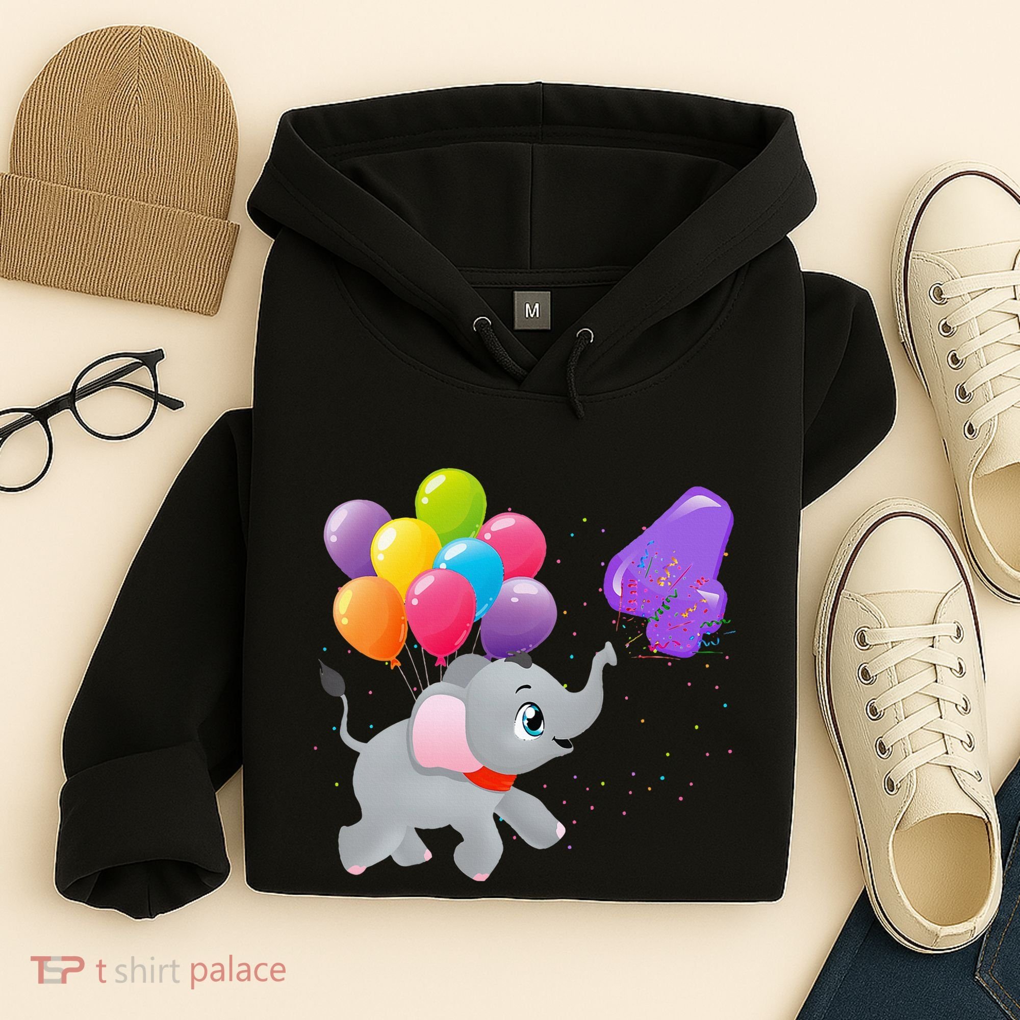 Elephant 4 Years Old Zoo Animals 4th Birthday Hoodie