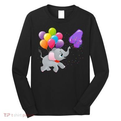 Elephant 4 Years Old Zoo Animals 4th Birthday Long Sleeve Shirt