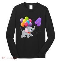 Elephant 4 Years Old Zoo Animals 4th Birthday Long Sleeve Shirt thumb 0